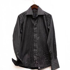 Eton Slim Fit Black Striped French Cuff Dress Shirt 15.5/39